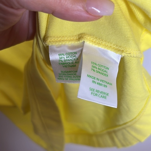 LILLY PULITZER Calla Yellow Square Neck Ruffle Sleeve Short Sleeve T Shirt - Picture 9 of 11